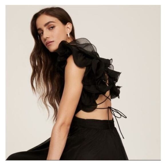 MAC DUGGAL Ieena Black Chiffon Lace Up Back Cut Out Middle Gown Dress Size 6 - Picture 2 of 16